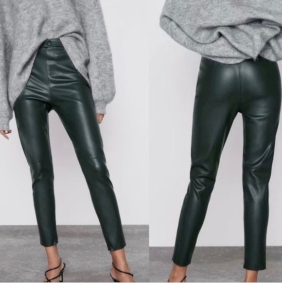 Zara Pants - Zara Faux Leather High Waisted Hi-Rise Legging Green - Large NWT